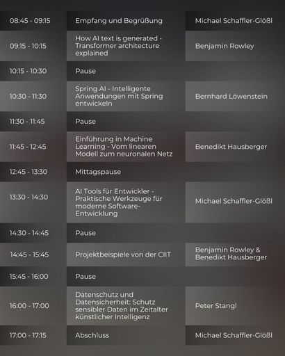 Vorschau Bild von Programmübersicht des TECH TALKS als Info für
Interessierte.
