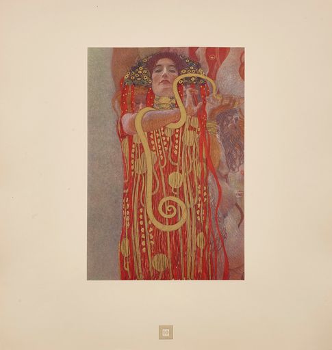  Gustav Klimt: Hygieia. Detail aus dem Fakultätsbild "Die
Medizin", 1900-1907. Farblichtdruck 10 aus der Mappe "Gustav Klimt.
Eine Nachlese", hrsg. von Max Eisler, Druck und Verlag der
Österreichischen Staatsdruckerei, Wien, 1931