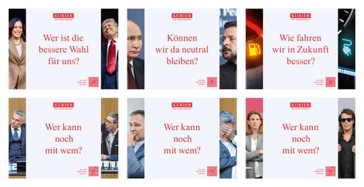 Sujets der KURIER-Kampagne (Credits der Einzelfotos: Ryan
Collerd/Carolyn Kaster/Gavriil Grigorov/Laurent Cipriani/Georges
Schneider/Max Slovencik/Martin Rauscher/Michael Indra/Sippapas
somboonkarn/Smile Fight)