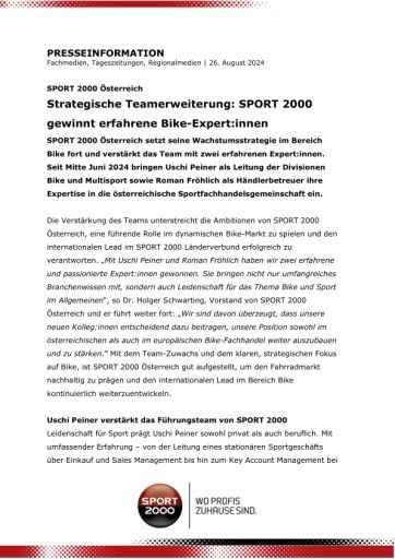 Vorschau Bild von Strategische Teamerweiterung: SPORT 2000 gewinnt erfahrene Bike-Expert:innen