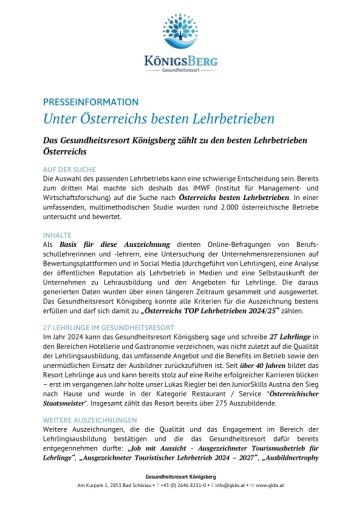 Vorschau Bild von Pressemitteilung - TOP Lehrbetrieb 24/25