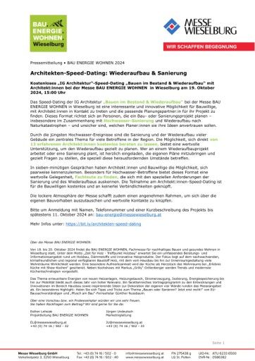 Vorschau Bild von Pressemitteilung (Langversion): Architekten-Speed-Dating: Wiederaufbau & Sanierung