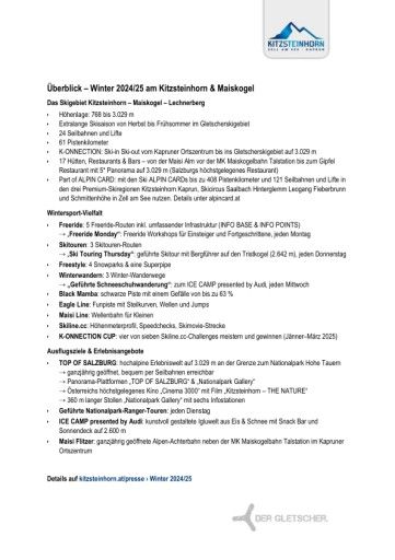 Vorschau Bild von Überblick – Winter 2024/25 am Kitzsteinhorn & Maiskogel, mit Link zu detaillierten Informationen sowie Bildmaterial