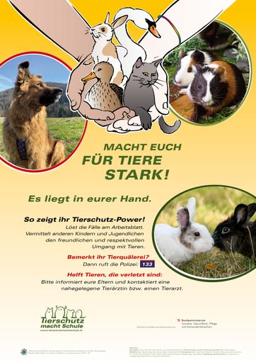 Vorschau Bild von Neues Material "Macht euch für Tiere stark!" vom Verein
Tierschutz macht Schule. Das Poster und die Arbeitsblätter sind
kostenlos, exkl. Versand, bestellbar. www.tierschutzmachtschule.at