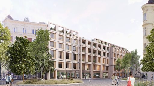 Visualisierung Haupteingang Skodagasse aus dem Siegerprojekt von
Baumschlager Eberle Architekten