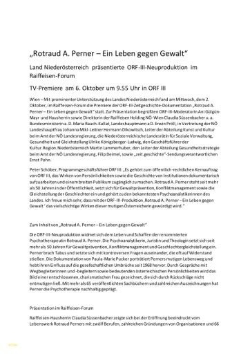 Vorschau Bild von Pressetext zur Premierenfeier der ORF Dokumentation "Rotraud A. Perner - Ein Leben gegen Gewalt"