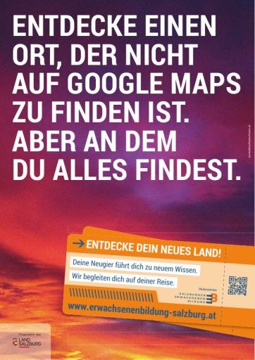 Vorschau Bild von Beispiel aus der Kampagne "Entdecke dein neues Land" der Salzburger Erwachsenenbildung
