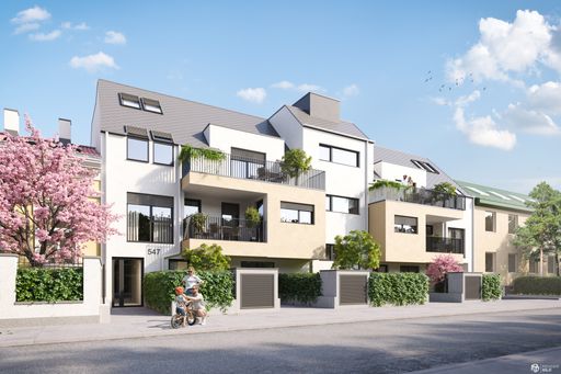 Visualisierung „Duo 547“: An der Breitenfurter Straße entstehen
insgesamt 26 Eigentumswohnungen