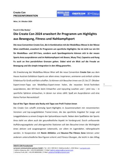  Presseaussendung zum Programm der Modellbau-Messe x Create Con 2024
