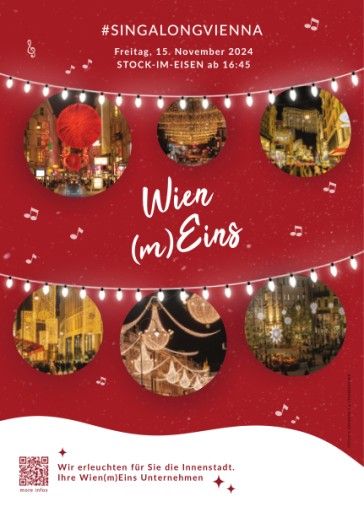 Vorschau Bild von #SingalongVienna: Anschließend laden die Kaufleute der Wiener Innenstadt gemeinsam mit Radio Wien Chor, Chorus Juventus (Oberstufenchor der Wiener Sängerknaben) und FMC (The FlashMobChoir) zum Mitsingen ein. In der Wiener Innenstadt wird auf der Kärntner Straße, dem Neuer Markt, dem Graben, der Tuchlauben, der Bognergasse, der Wollzeile und der Rotenturmstraße gesungen. Noten und Weihnachtsmützen werden vor Ort verteilt, um gemeinsam musizierend die schönste Zeit des Jahres einzuläuten.
