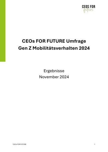 Vorschau Bild von Executive Summary - Ergebnisse der CEOs FOR FUTURE Umfrage "Mobilitätsverhalten der Generation Z"