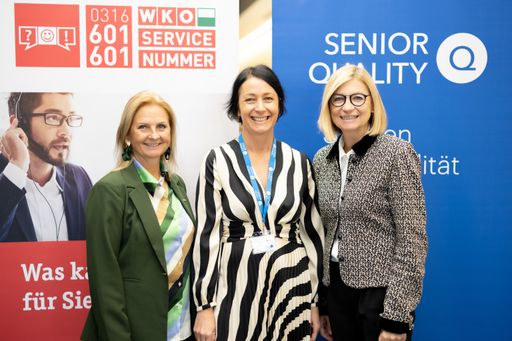 Vorschau Bild von (v.l.n.r.) Vizepräsidentin der WKO Steiermark Mag. Gabi Lechner,
Leiterin von Senior Quality Dr.in Martina Schröck und
Nationalratsabgeordneten Mag. Daniela Gmeinbauer beim Senior Experts
Day 2024.