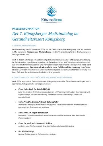 Vorschau Bild von Presseinformation zum 7. Königsberger Medizindialog