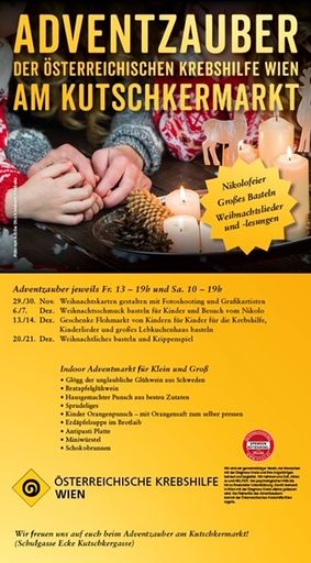 Weihnachtsmarkt der Krebshilfe Wien an allen Adventwochenenden
jeweils Freitag und Samstag