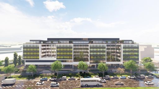 Vorschau Bild von In der folgenden Visualisierung sieht man das Green Business
Center Wien frontal und von vorne außen in der vorhandenen Umgebung.