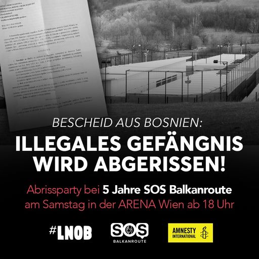 Eineinhalb Jahre nachdem SOS Balkanroute das illegale und geheim
gehaltene Projekt des ÖVP-nahen International Centre for Migration
Policy Development (ICMPD) öffentlich gemacht hat, wurde heute bei
einer Pressekonferenz in Wien die beglaubigte Übersetzung des
Abrissbescheids präsentiert – gemeinsam mit dem bosnischen Minister
für Geflüchtete und Menschenrechte Sevlid Hurtić.