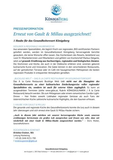 Vorschau Bild von Pressemitteilung - Erneut von Gault & Millau ausgezeichnet!