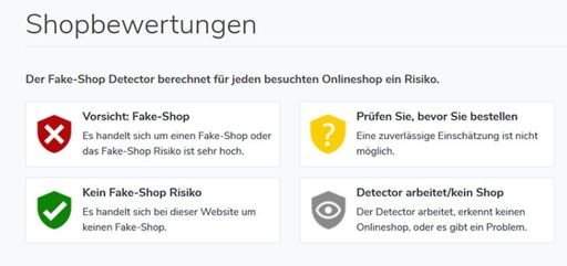 Vorschau Bild von Die Shopbewertungen stellen das Ampelprinzip dar, nach dem der
Fake-Shop Detector seine Warnungen an Konsument:innen ausgibt