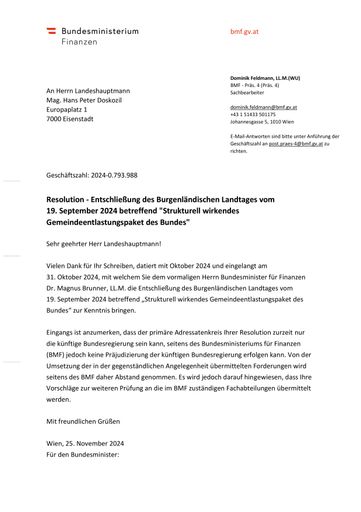 Schreiben Finanzministerium