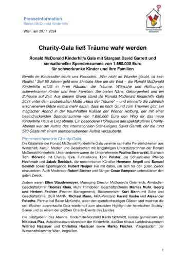 Vorschau Bild von Presseinformation zur Ronald McDonald Kinderhilfe Gala 2024