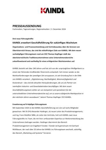 Vorschau Bild von KAINDL erweitert Geschäftsführung für zukünftiges Wachstum.