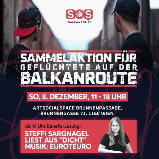 Vorschau Bild von Sammelaktion in der Brunnenpassage: Am Sonntag wird der Wiener
Yppenplatz zum Platz der grenzenlosen Solidarität. Von 11 bis 18 Uhr
werden Sachspenden entgegengenommen, danach gibt es eine
Benefiz-Lesung der österreichischen Schriftstellerin Steffi Sarnagel
- begleitet von EUROTEURO.