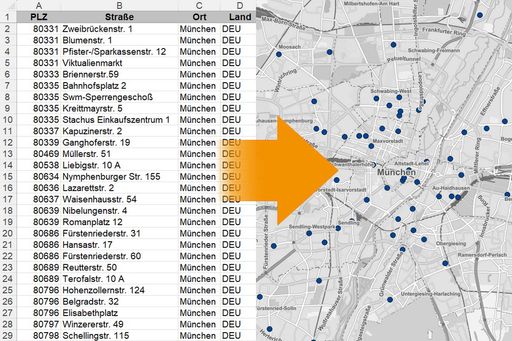 Mit dem Geocode - Plugin für QGIS geokodieren Sie schnell und
flexibel weltweite Adressen.