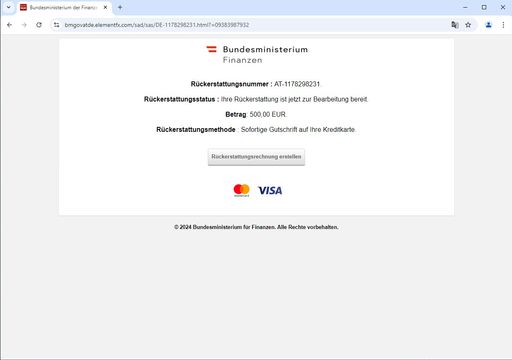 Mit Hilfe von gefälschten E-Mails im Namen des Bundesministeriums
für Finanzen (BMF) versuchen Internetbetrüger an persönliche Daten
von Bürgerinnen und Bürgern zu gelangen.