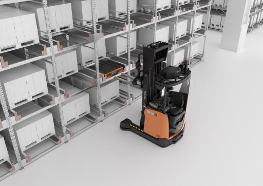 Vorschau Bild von Swarm Automation STorage ist eine hochdichte, automatische und
flexible Lösung aus fahrerlosen Gabelstaplern und
Paletten-Shuttle-Einheiten.