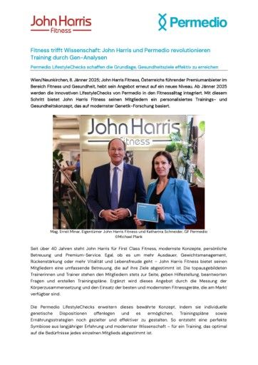 Vorschau Bild von Fitness trifft Wissenschaft: John Harris und Permedio revolutionieren Training durch Gen-Analysen Permedio LifestyleChecks schaffen die Grundlage, Gesundheitsziele effektiv zu erreichen