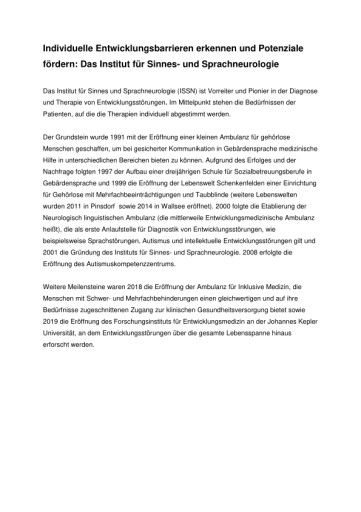 Vorschau Bild von Hintergrundinformationen zur Entstehung des Instituts für Sinnes- und Sprachneurologie (ISSN) Lebenslauf Primar Hofer Lebenslauf Primar em. Fellinger