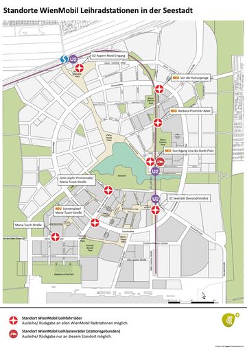  In der Seestadt in maximal 200 Metern Distanz zum nächsten
Leihrad.