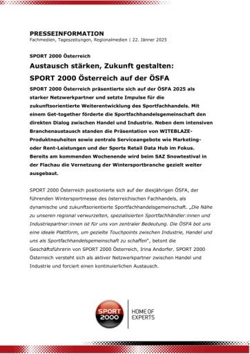 Vorschau Bild von Austausch stärken, Zukunft gestalten: SPORT 2000 Österreich auf der ÖSFA