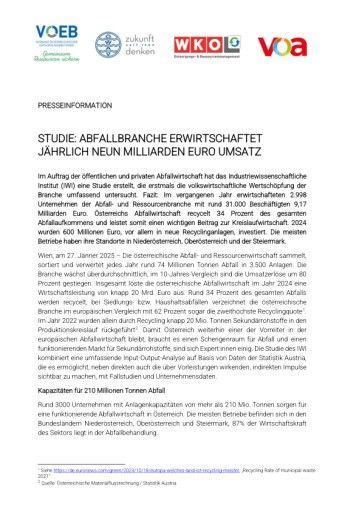 Vorschau Bild von Presseaussendung zur PK Studie Abfallwirtschaft