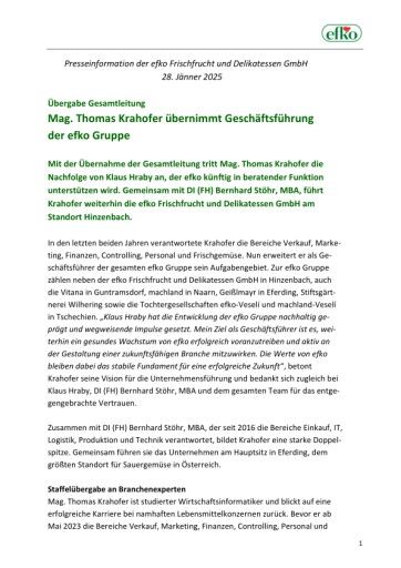 Vorschau Bild von Mag. Thomas Krahofer übernimmt Geschäftsführung der efko Gruppe.