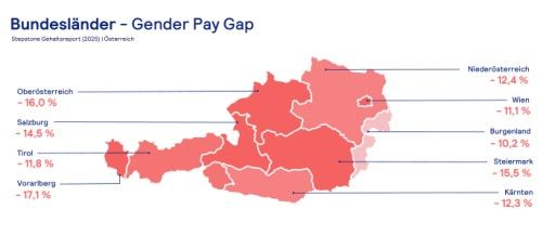 Vorschau Bild von Österreichkarte: Gender Pay Gap in den Bundesländern