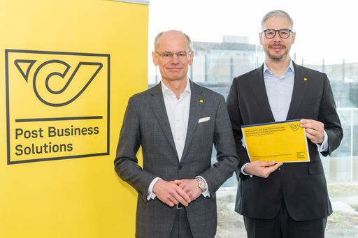 Haben die neue Digitalisierungsstudie der Post Business Solutions
vorgestellt (v.l.): Walter Oblin, Generaldirektor, Österreichische
Post AG, mit George Wallner, Geschäftsführender Leiter, Post
Business Solutions