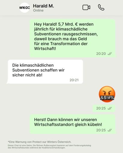 Vorschau Bild von Plakat von POW, um auf die Relevanz der WKO-Wahl für klimapolitische Veränderung hinzuweisen. (c) Marjan Kusebauch/POW AT