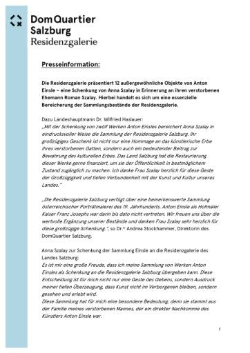 Vorschau Bild von Eine ausführliche Presseinformation zu den Objekten, zum Künstler Anton Einsle, zur Restaurierung und die Beweggründe der Mäzenin.