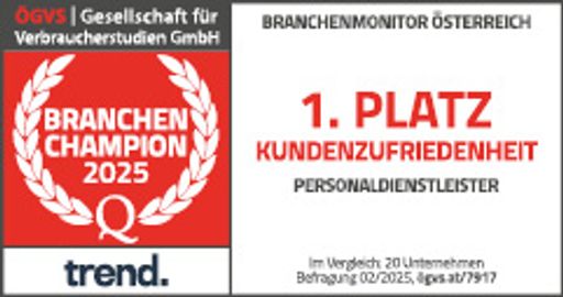 Gütesiegel ÖGVS Platz 1 Kundenzufriedenheit Personaldienstleistung