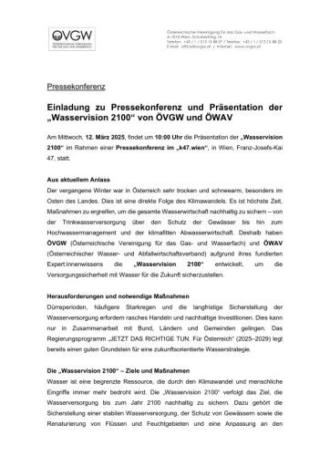  Einladung Pressekonferenz und Präsentation der Wasservision 2100 von ÖVGW und ÖWAV