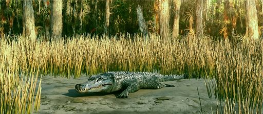 Rekonstruktion von Diplocynodon an der Küste von Hernals vor 12,2
Millionen Jahre.