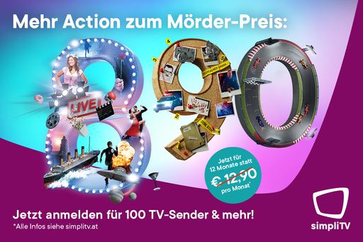 Neue Kampagnensujets „Mehr Action zum Mörder-Preis" simpliTV ©
simpliTV