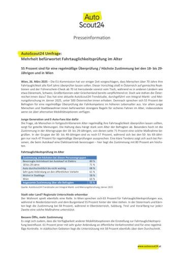 Vorschau Bild von AutoScout24-Umfrage: Mehrheit spricht sich für Fahrtauglichkeitsprüfung im Alter aus