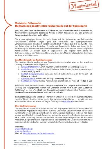 Vorschau Bild von Pressetext Menüwochen Mostviertler Feldversuche