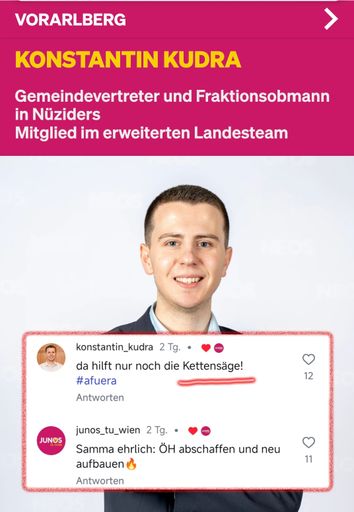 Konstantin Kudra, Vorstandsmitglied der NEOS Vorarlberg, in einem
Kommentar