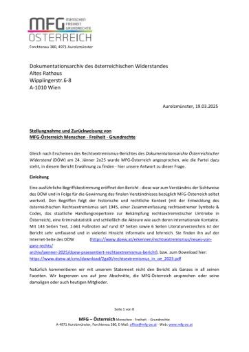 Vorschau Bild von MFG Statement und Zurückweisung Rechtsextremismusbericht DÖW
