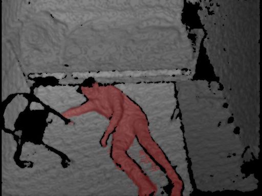 Das Bild zeigt die Visualisierung der Tiefendaten eines cogvisAI
3D-Smartsensors im Falle eines Sturzgeschehens.