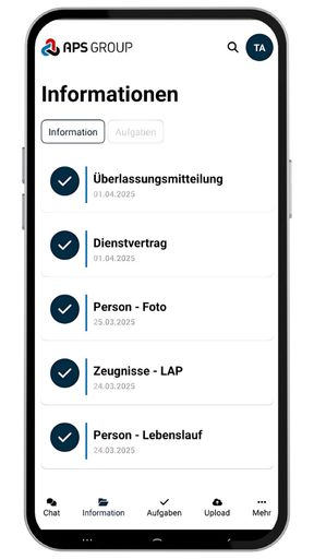  Screenshot der Mitarbeiter-App von APS Group