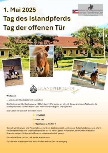  Einladung zum Tag der offenen Tür am Reitzentrum Gut Sachsengang zum internationalen Tag des Islandpferdes